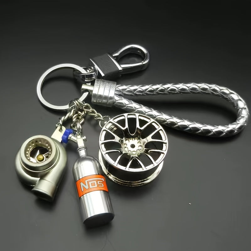 Car Keychains Set Car Parts Collectibles Turbo Gearbox Tire Brake Shock Absorbers