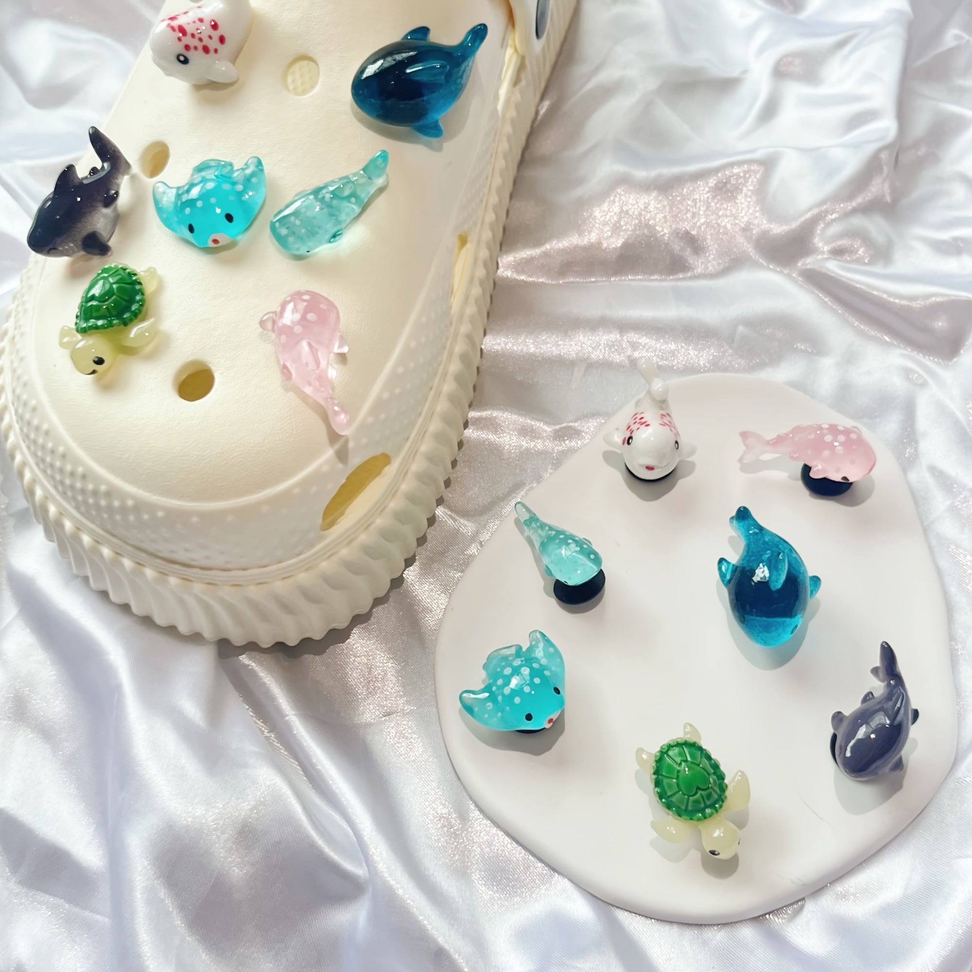 Kids Cute Marine Animal Shoe Charms Set with Colorful Fish Shark Rabbit Designs