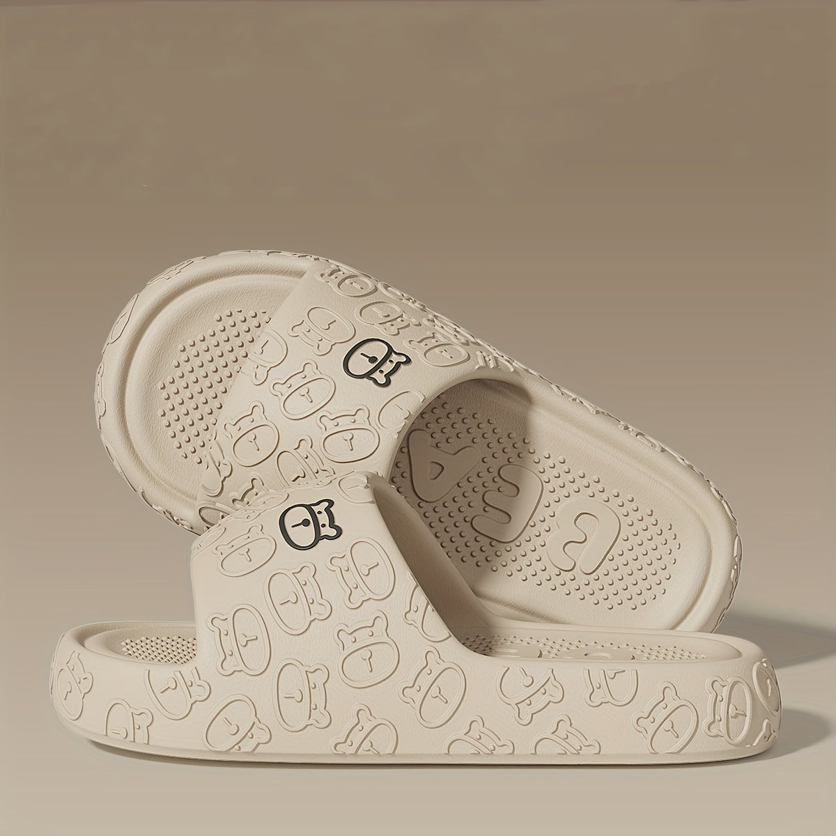 Unisex EVA Slides Casual Cartoon Bear Open Toe Slip-On Indoor Outdoor Sandals