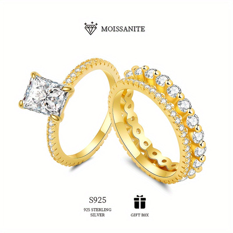 Sterling Silver Square Stackable Ring with 2ct Moissanite for Women