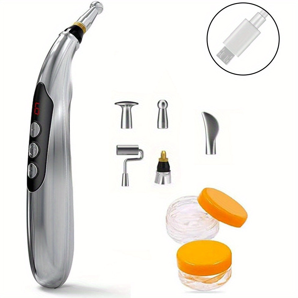 Bolígrafo de masaje eléctrico con 9 configuraciones, pantalla digital, recargable para espalda, cintura y piernas