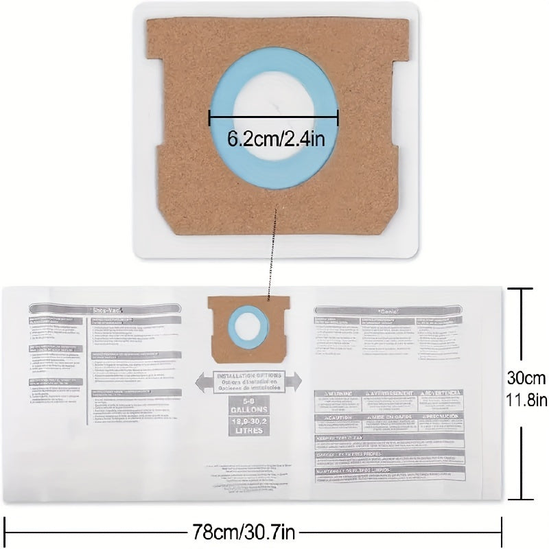 Set of 10 Vacuum Bags for ShopVac 18-30L E-Type Replacement Filters