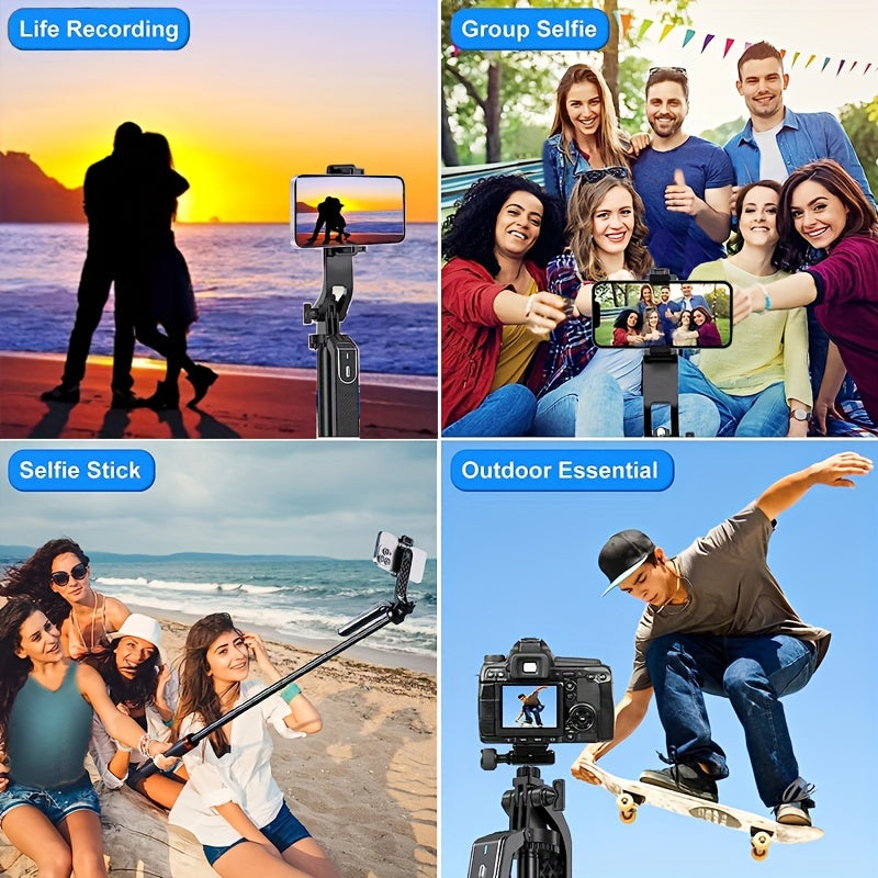 HKXYK 1 dona Selfie tayoqchasi tripod, simsiz masofadan boshqarish pultiga ega va 360° aylanuvchi telefon ushlagichi, universal ulanish, video yozish va jonli efir uchun portativ alyuminiy tripod, zaryadlanadigan batareya