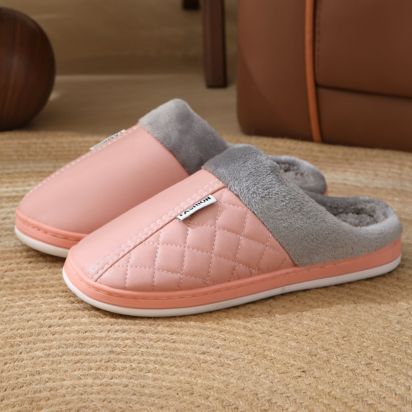 Ayollar uchun vintage slip-on shippaklar, mo'ynali ichki qavatli uy poyabzali