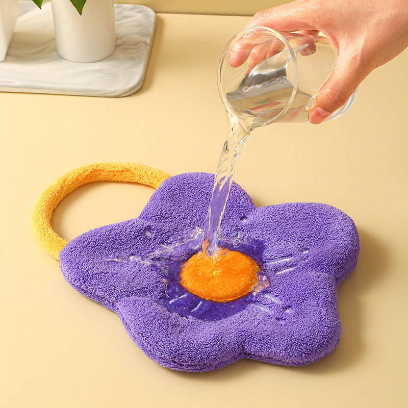 Flower Shaped Coral Fleece Hand Towel Quick-Dry Absorbent Polyester for Kitchen Bathroom Camping