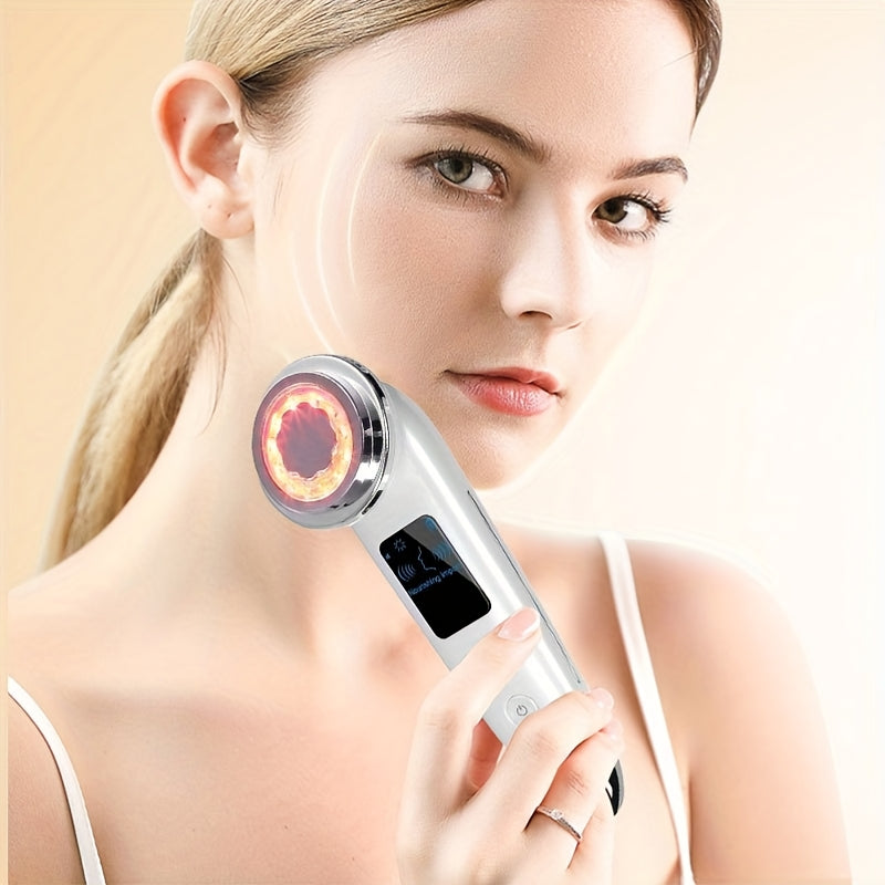 Бежевый массажер для лица для ухода за кожей, портативный, беспроводной, с перезаряжаемой литий-ионной батареей