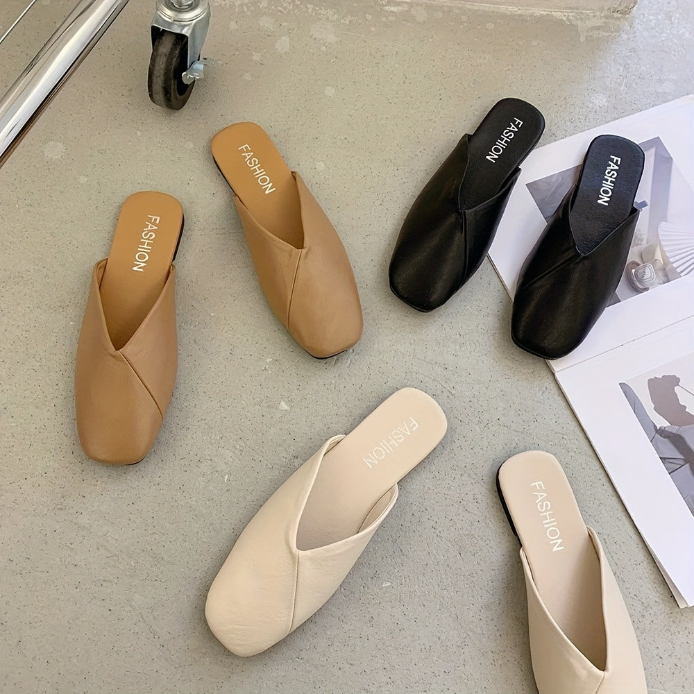 Women's Faux Leather Square Toe Mules Slip-On Casual All-Season