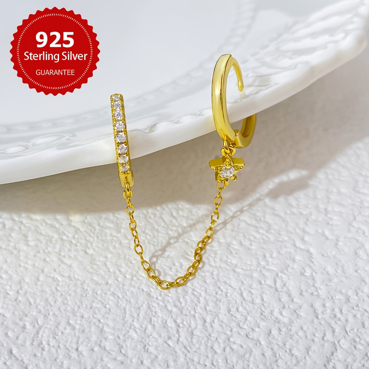 Sterling Silver Star Drop Earrings with Synthetic Zirconia for Women