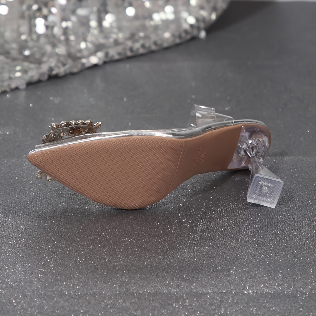 Women's Crystal Sandals with Pointed Toe, Ankle Strap, High Heel