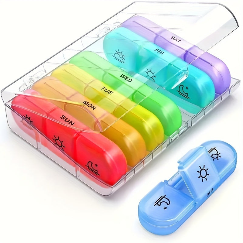 Black Pill Box with 21 Compartments Weekly Portable Plastic Organizer