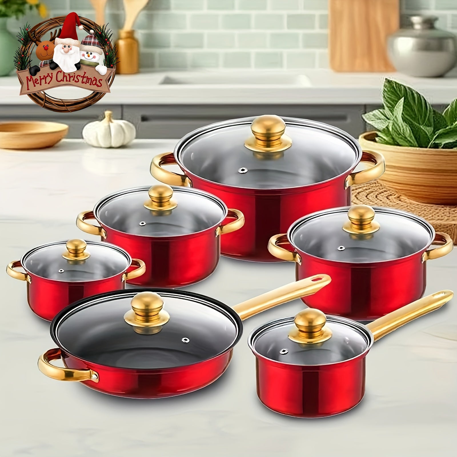 Stainless Steel Wok Set 6 Pieces Non-Stick Kitchen Equipment for Frying and Stewing