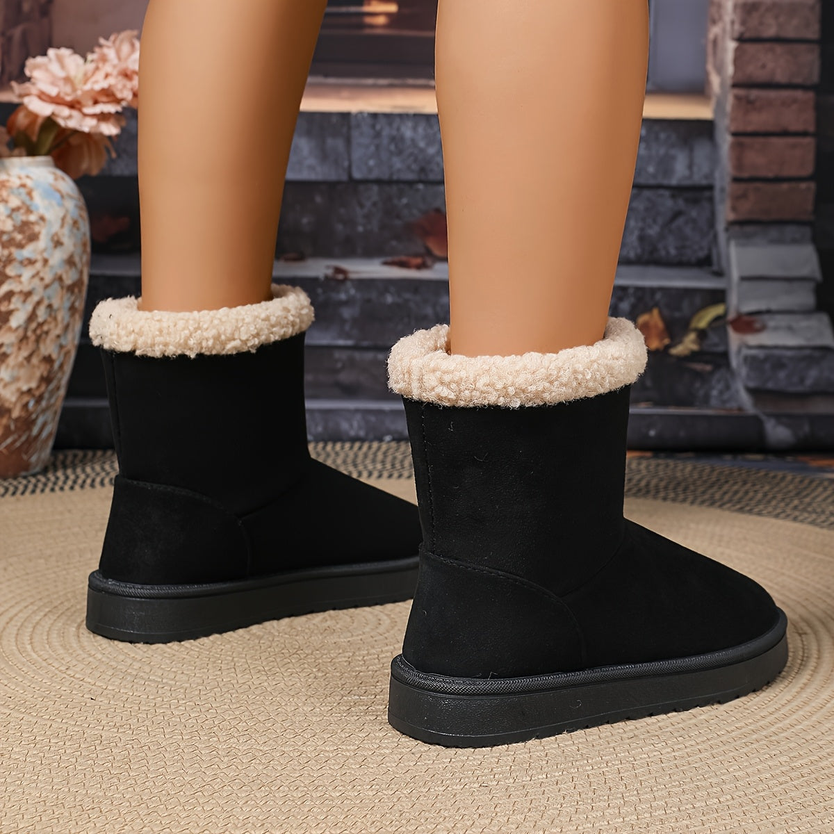 Women's Beige Snow Boots Slip-On Winter Shoes Cushioned Sole