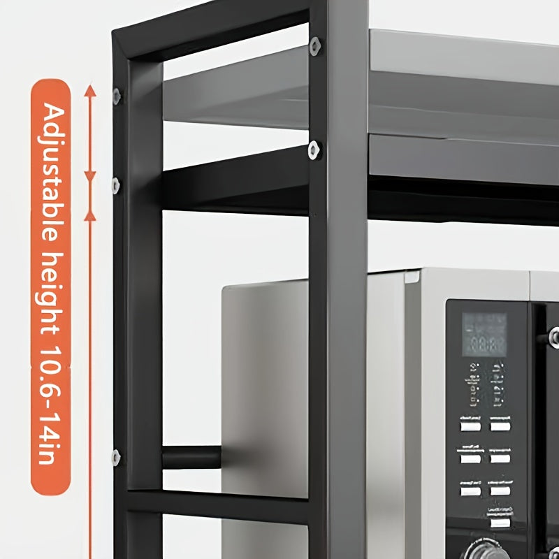 Microwave Shelf with Hooks Adjustable Carbon Steel Kitchen Organizer