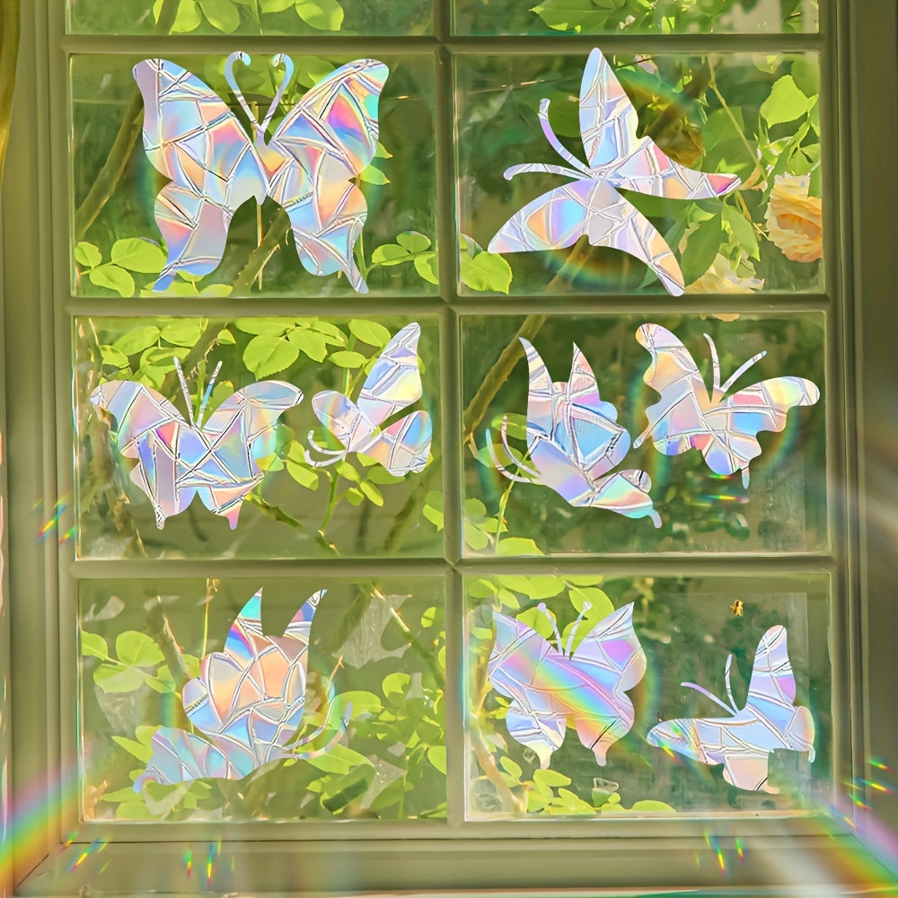 Window Clings with Stripes and Butterfly Design, Durable Static Adsorption, Decorative for Windows and Doors
