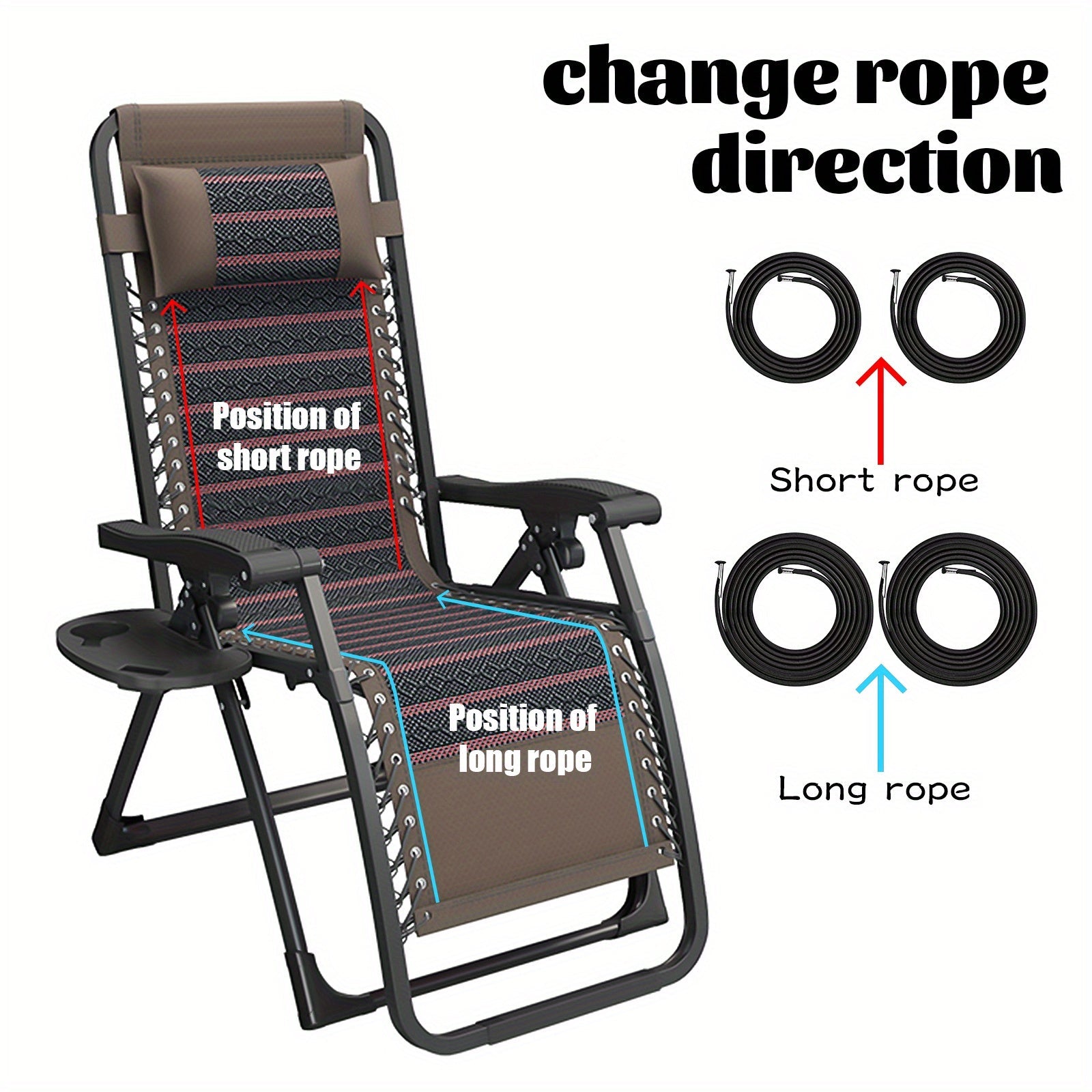 4 ta Universal Elastik Qopqoq Iplar to'plami Zero Gravity Stul, Recliner va Lounge Stul uchun - Qora