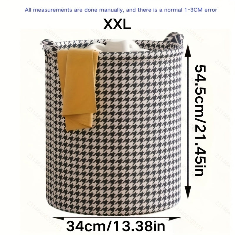 Cesto de ropa plegable con estampado de pata de gallo y asas para dormitorio y almacenamiento en el hogar