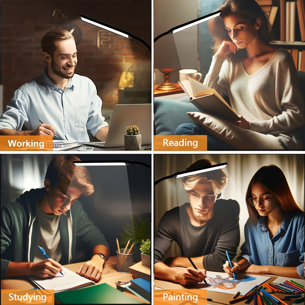 Flexible LED Desk Lamp with Clamp Swivel Gooseneck Eye-Caring Task Light for Home Office Black White