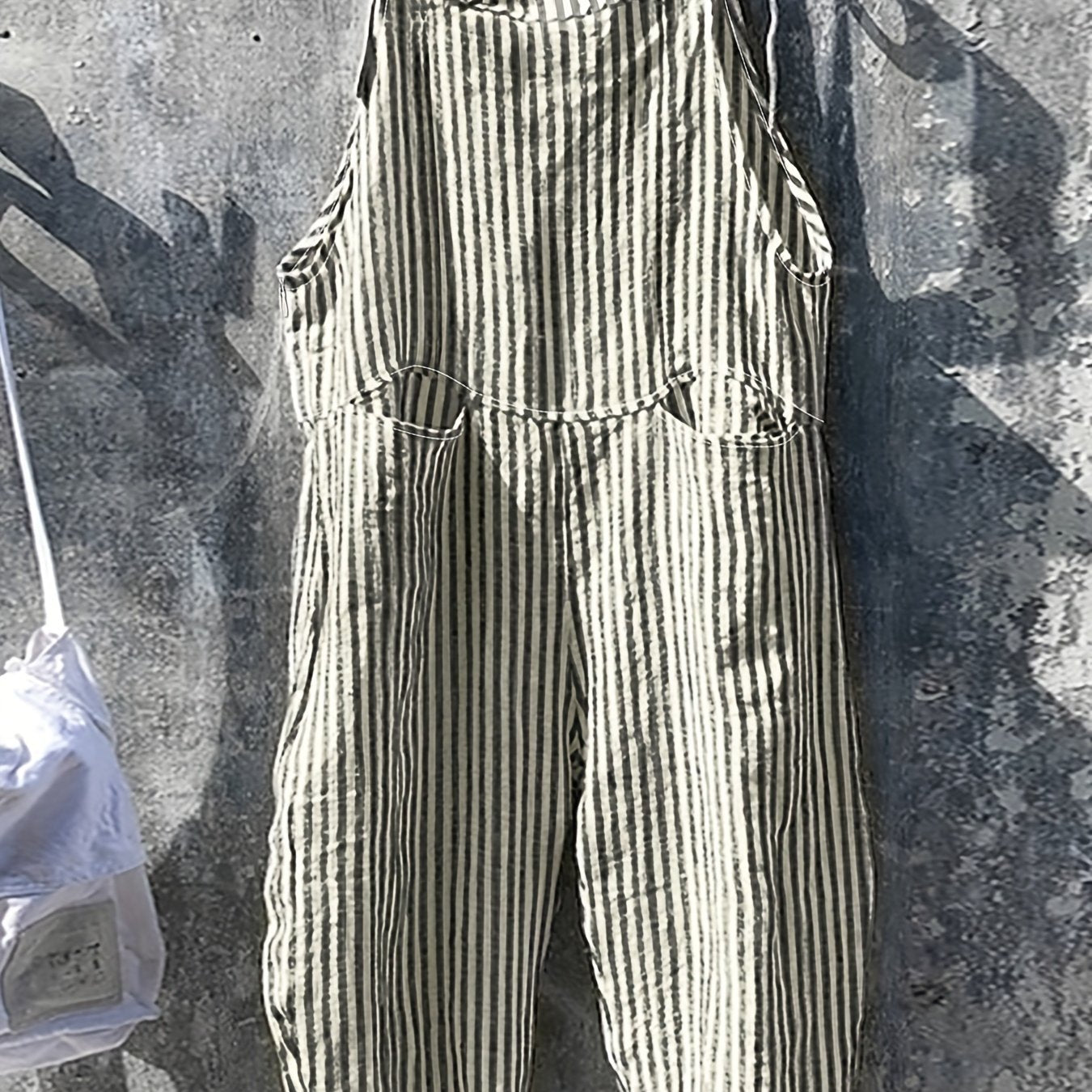 Mono sin mangas a rayas de talla grande para mujer, casual, con bolsillos, de una pieza