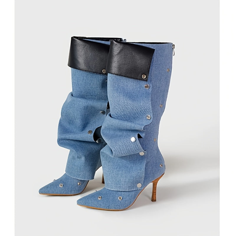 Women's High Heel Stack Boots Pointed Toe Zipper Casual All-Season