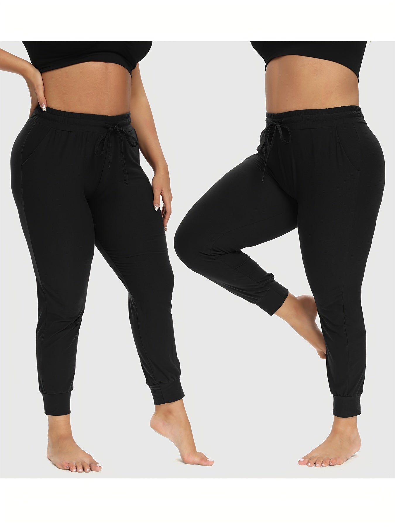 Plus Size Women's Elastic Drawstring Running Pants With Pockets