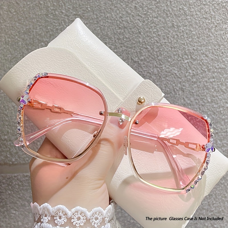Women's Rimless Rhinestone Decor Gradient Glasses for Summer Beach Party