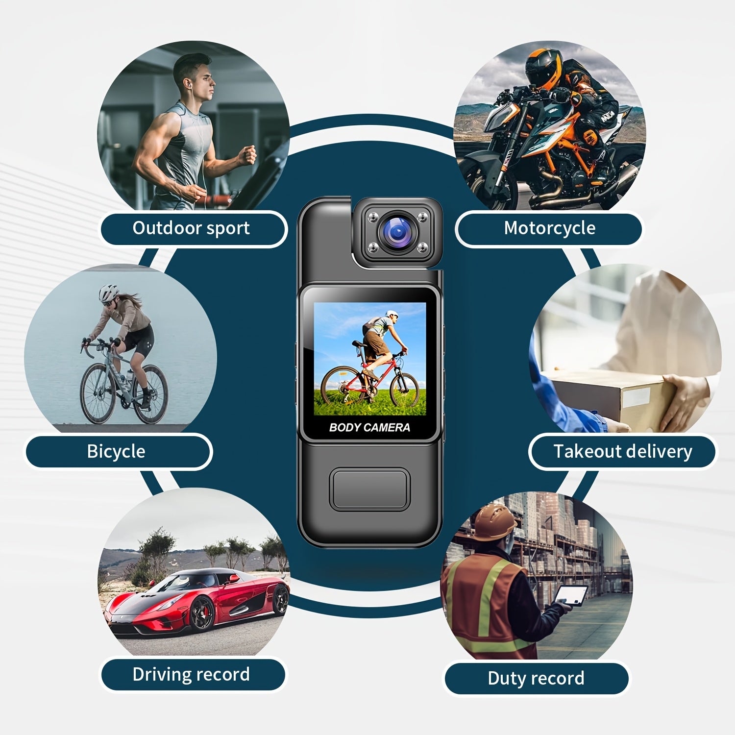 1080P HD Harakatli Sport Kamera 360° buriladigan linza bilan, kechqurun ko‘rish va uzoq batareya