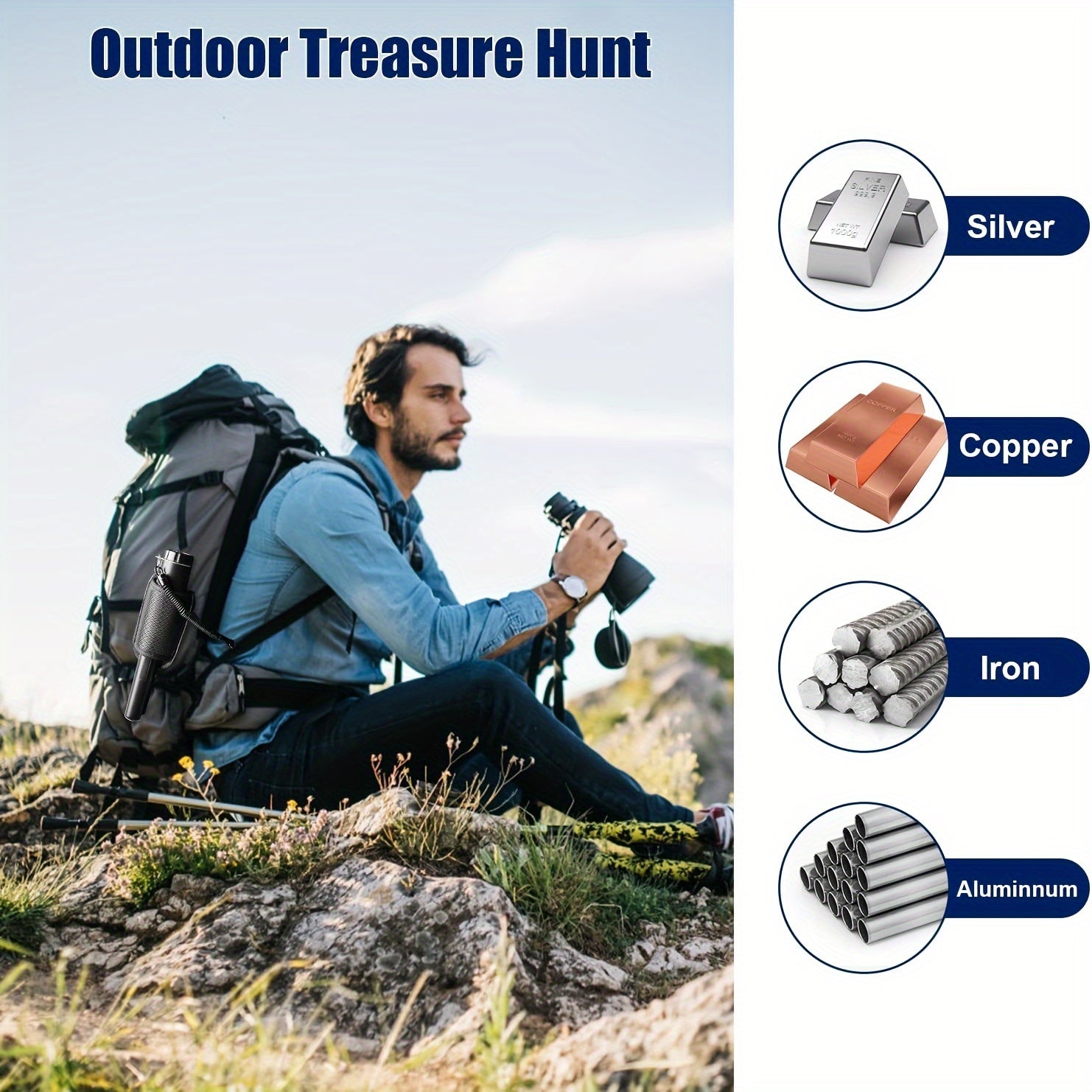 Ручной металлоискатель-детектор с 360° поиском, высокой чувствительностью для монет, украшений и сокровищ