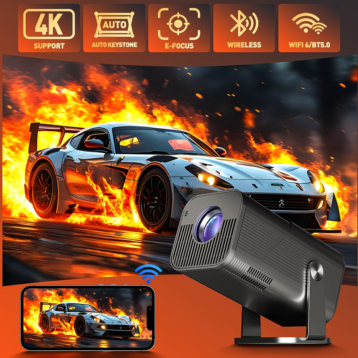 Мини 4K Ultra HD LED проектор Беспроводной WiFi для использования внутри и снаружи, для игр