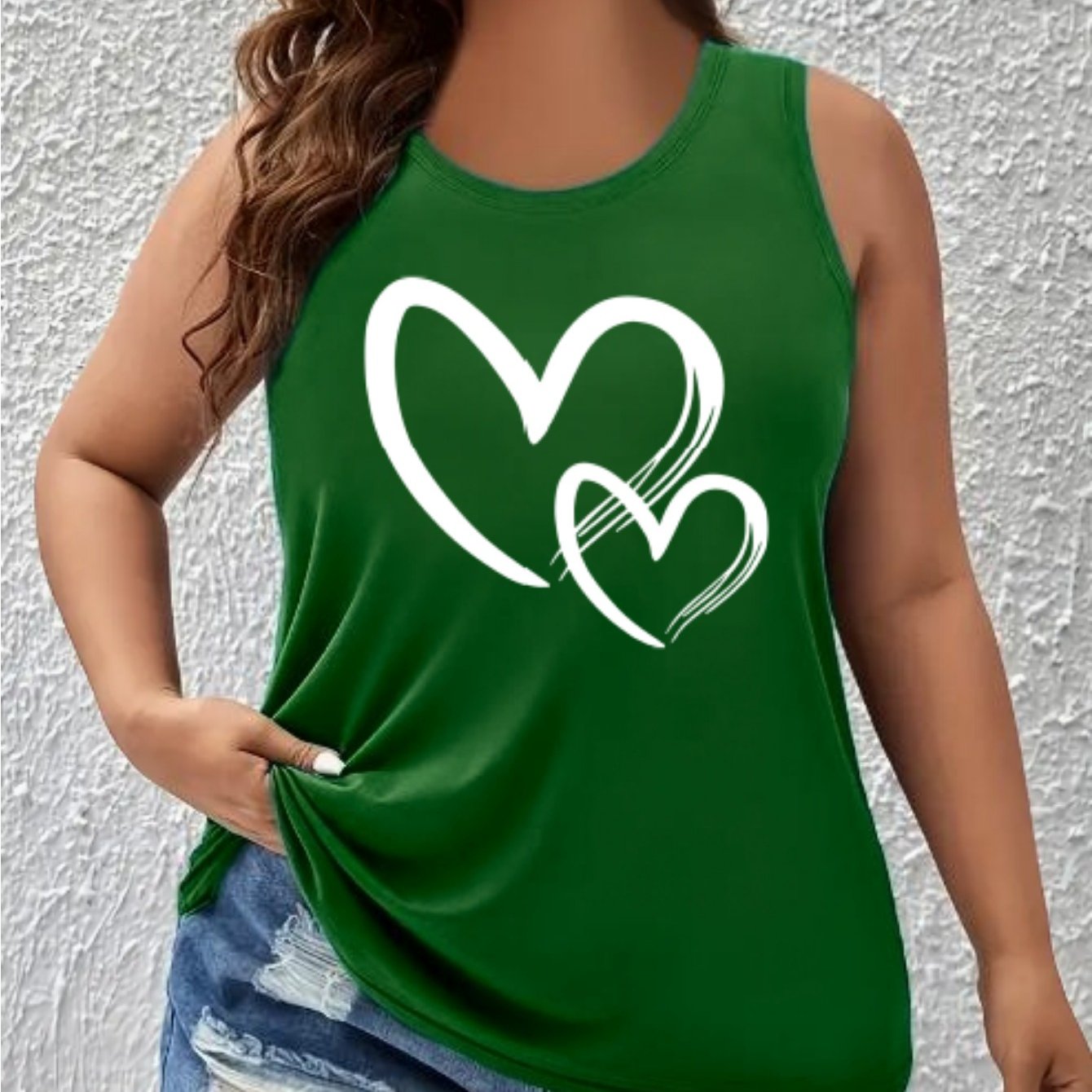Women Plus Size Heart Graphic Tank Top Black Sleeveless Sporty Breathable Shirt