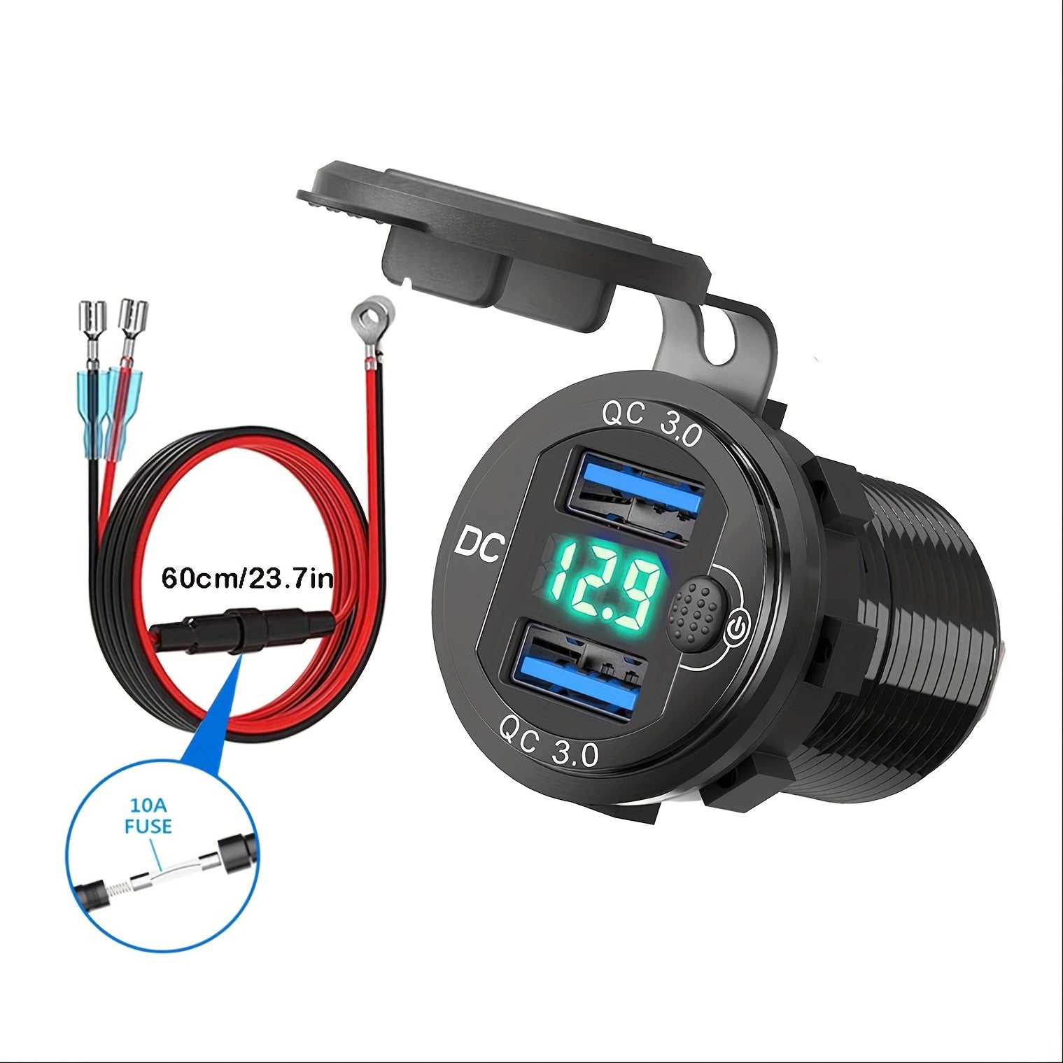 Dual USB Car Charger Aluminum Alloy Fast Charging Adapter for Vehicles Boats