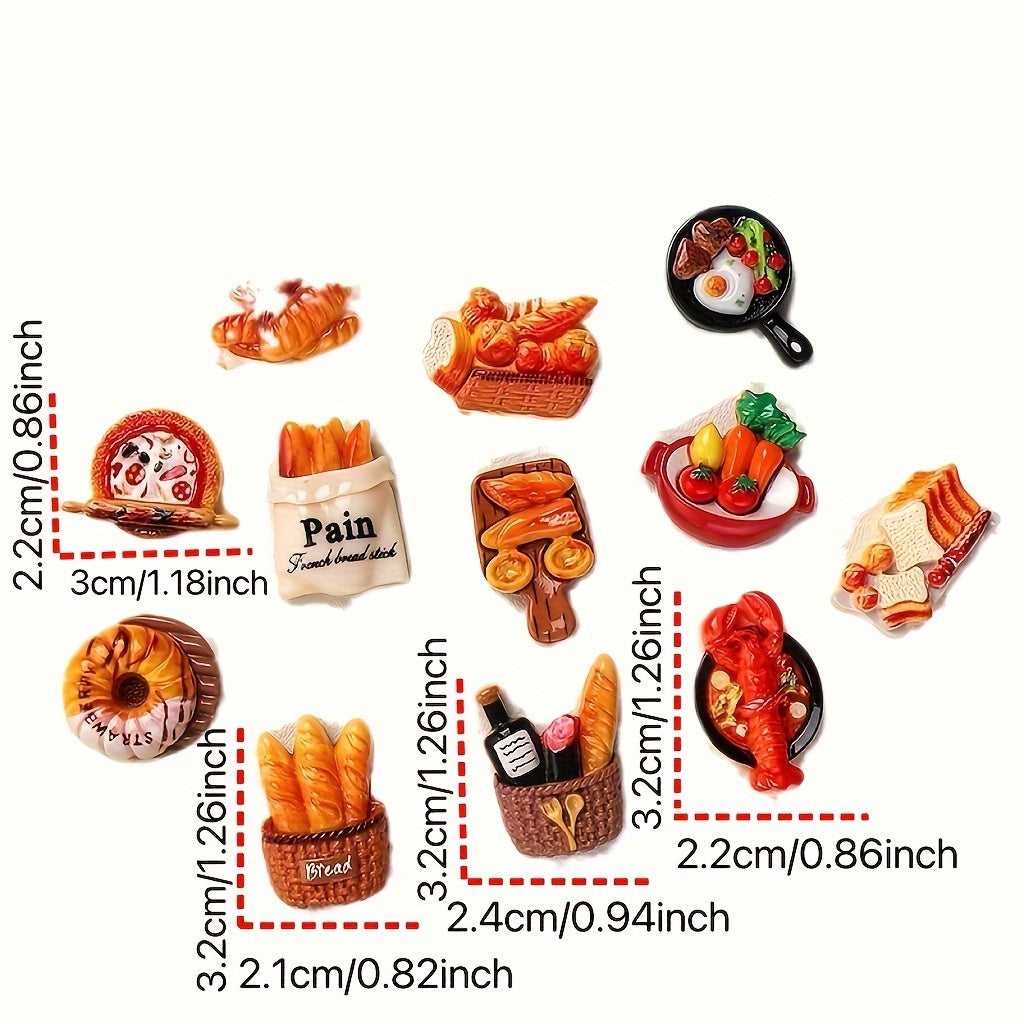 Set of 12 French Baguette Toast Egg Tart Refrigerator Magnets Kitchen Decor