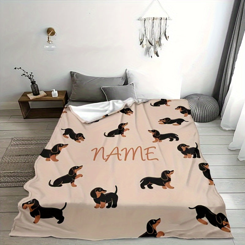 Personalized Dachshund Flannel Blanket Custom Name for Holidays Birthdays Outdoor Living Room Office Pet Gift