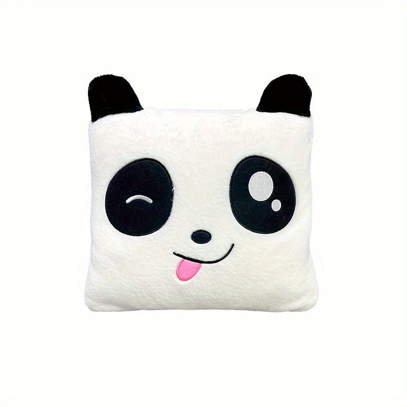 Panda Pillow and Blanket Set Cartoon Glam Style All-Season Knitted Polyester Lightweight Travel Office