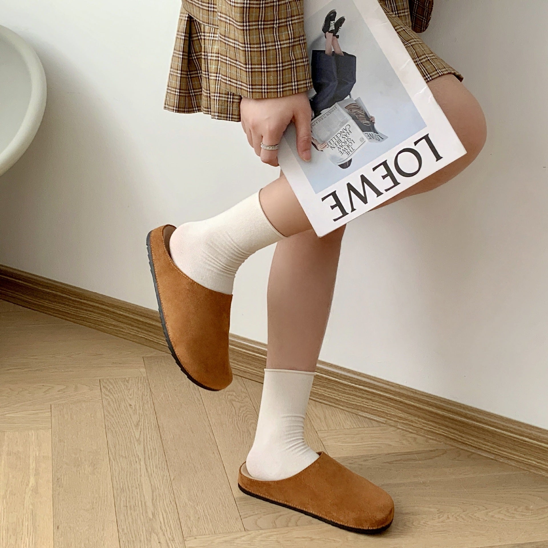 Women's Vintage Beige Slip-On Mules with Soft Cushioned Insole