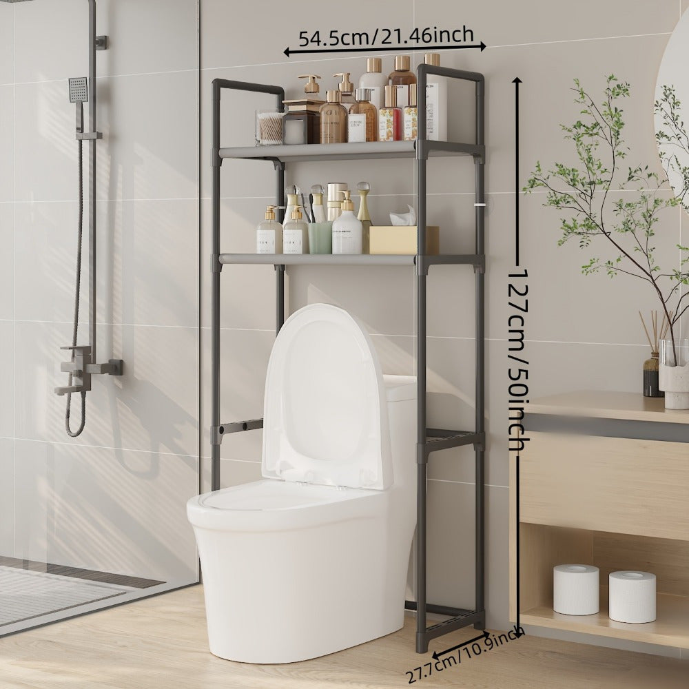 Organizador moderno para baño negro sobre el inodoro con estante de plástico y metal de 2-3 niveles