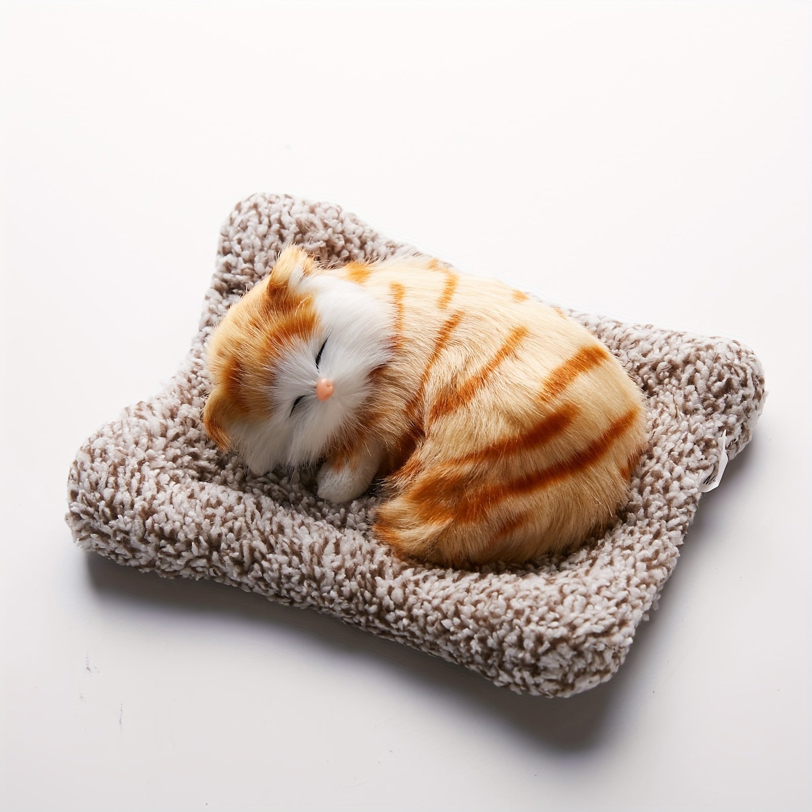 Fluffy Faux Fur Sleeping Cat Figurine for Ages 3+ in Mixed Color