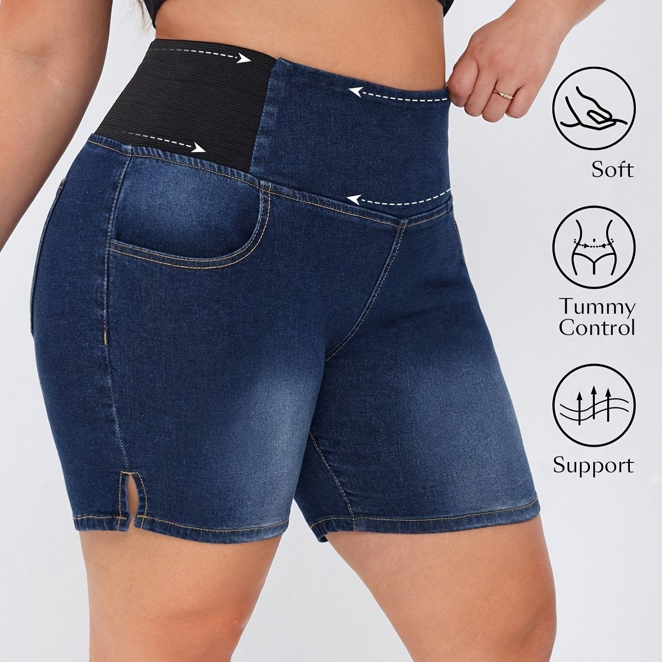 Plus Size Women's High-Waisted Stretch Denim Shorts Mid-Rise Casual Bike Pants