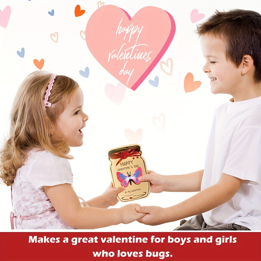 Kids Valentine's Day Cards Set of 12 with Insect Toys and Exchange Cards for Classroom Gifts