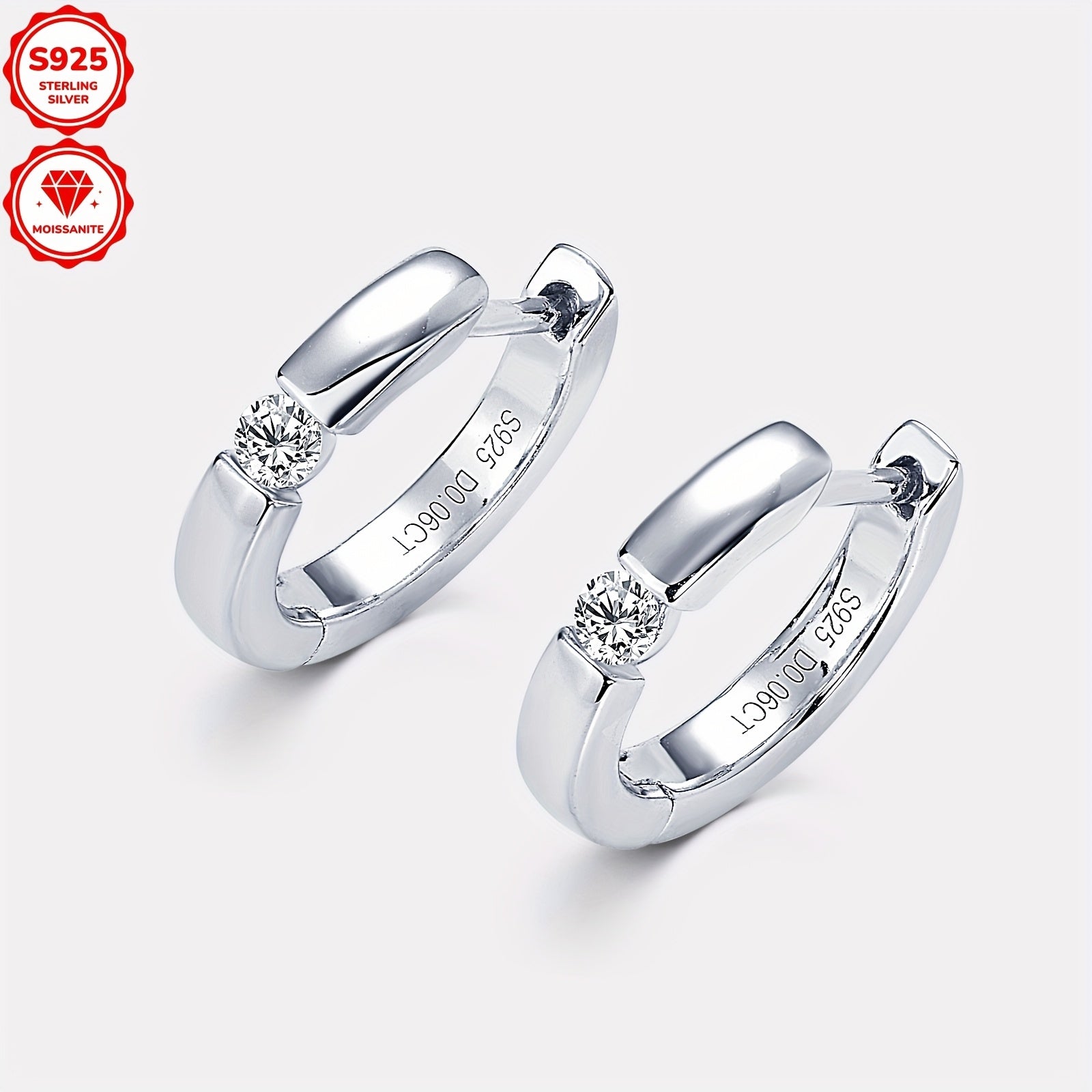 Sterling Silver Hoop Earrings with Moissanite 14K Gold Plated for Weddings and Gifts