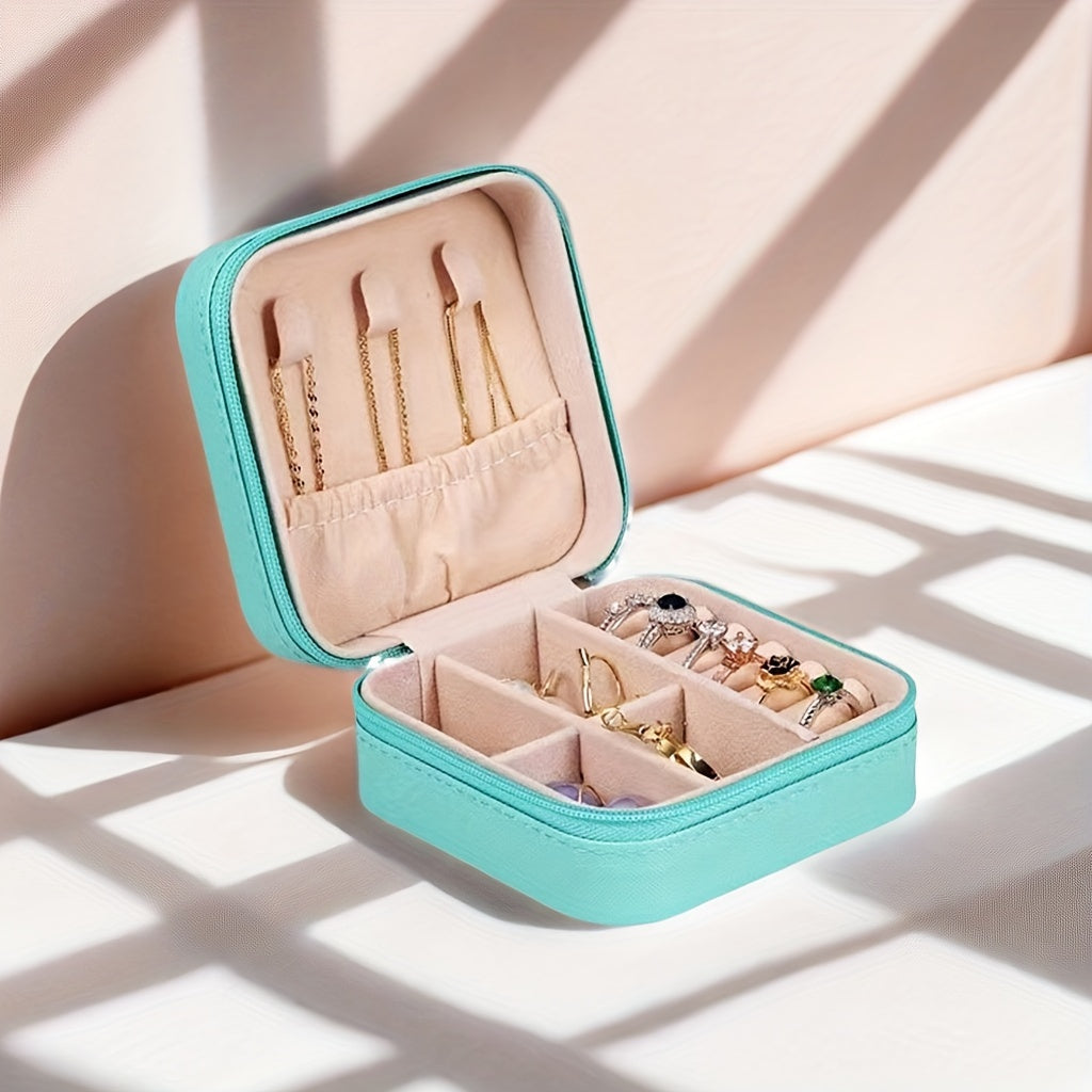 Jewelry Organizer Box Leather Zippered Storage for Necklaces Rings Bracelets Earrings