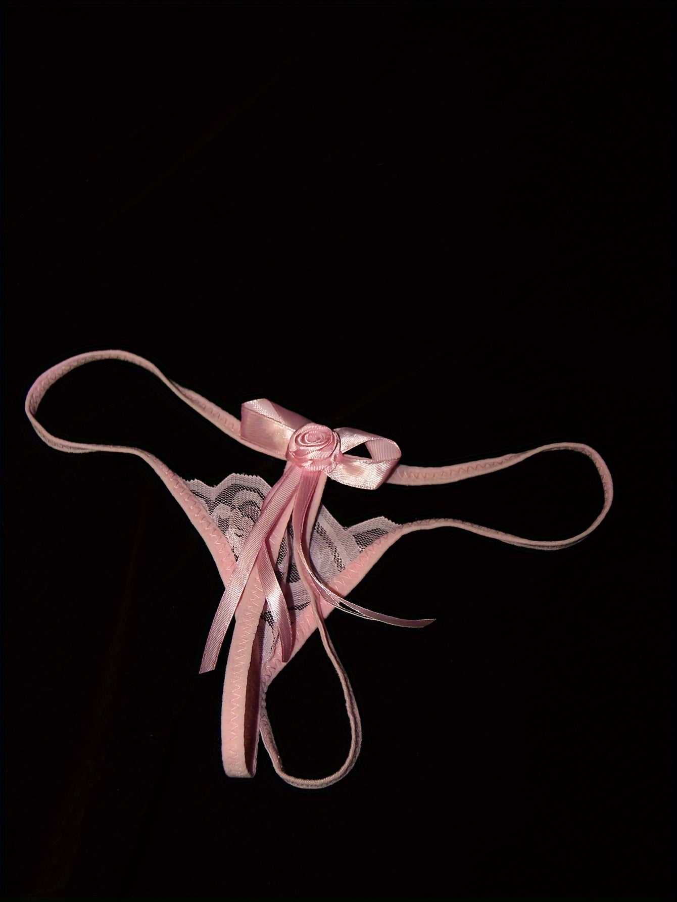 Women's Light Breathable Floral Mesh Thong with Bows and Open Crotch