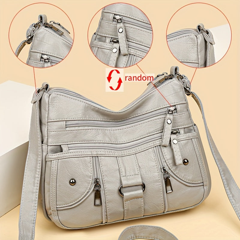 Women's Synthetic Leather Crossbody Bag with Anti-Theft Zipper and Adjustable Strap