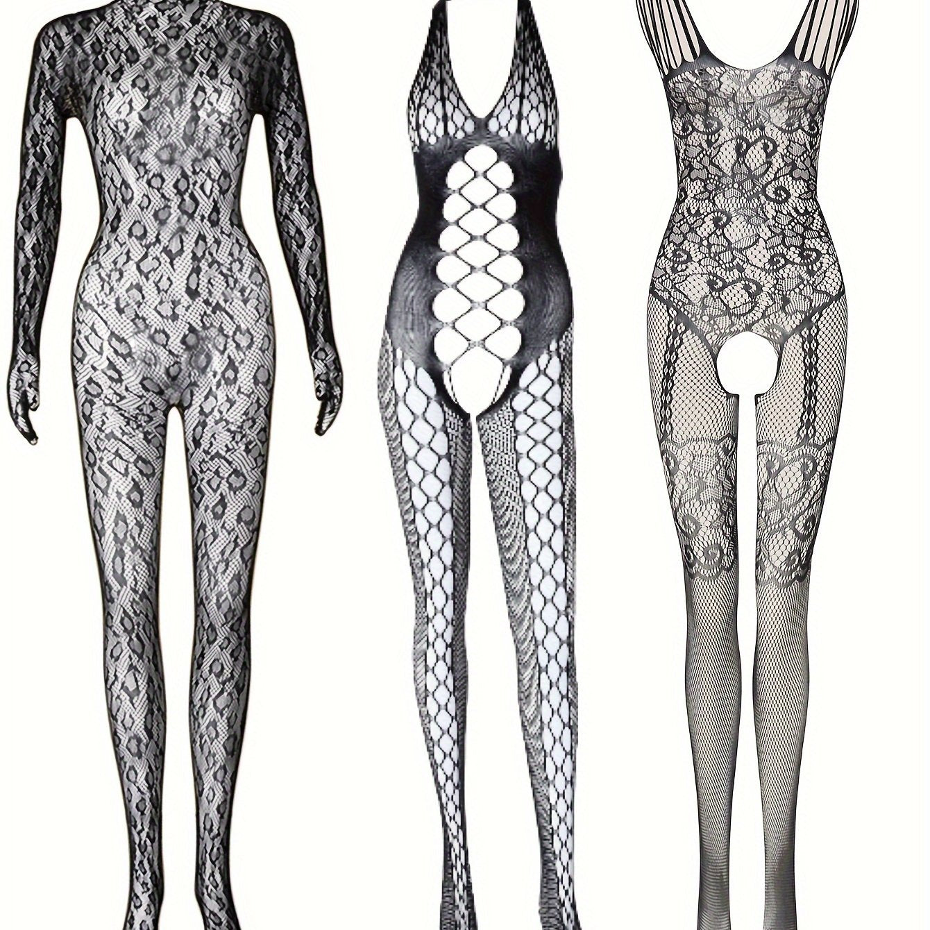 Women's Plus Size Leopard Print Lingerie Set Mesh Bodysuit Sleepwear