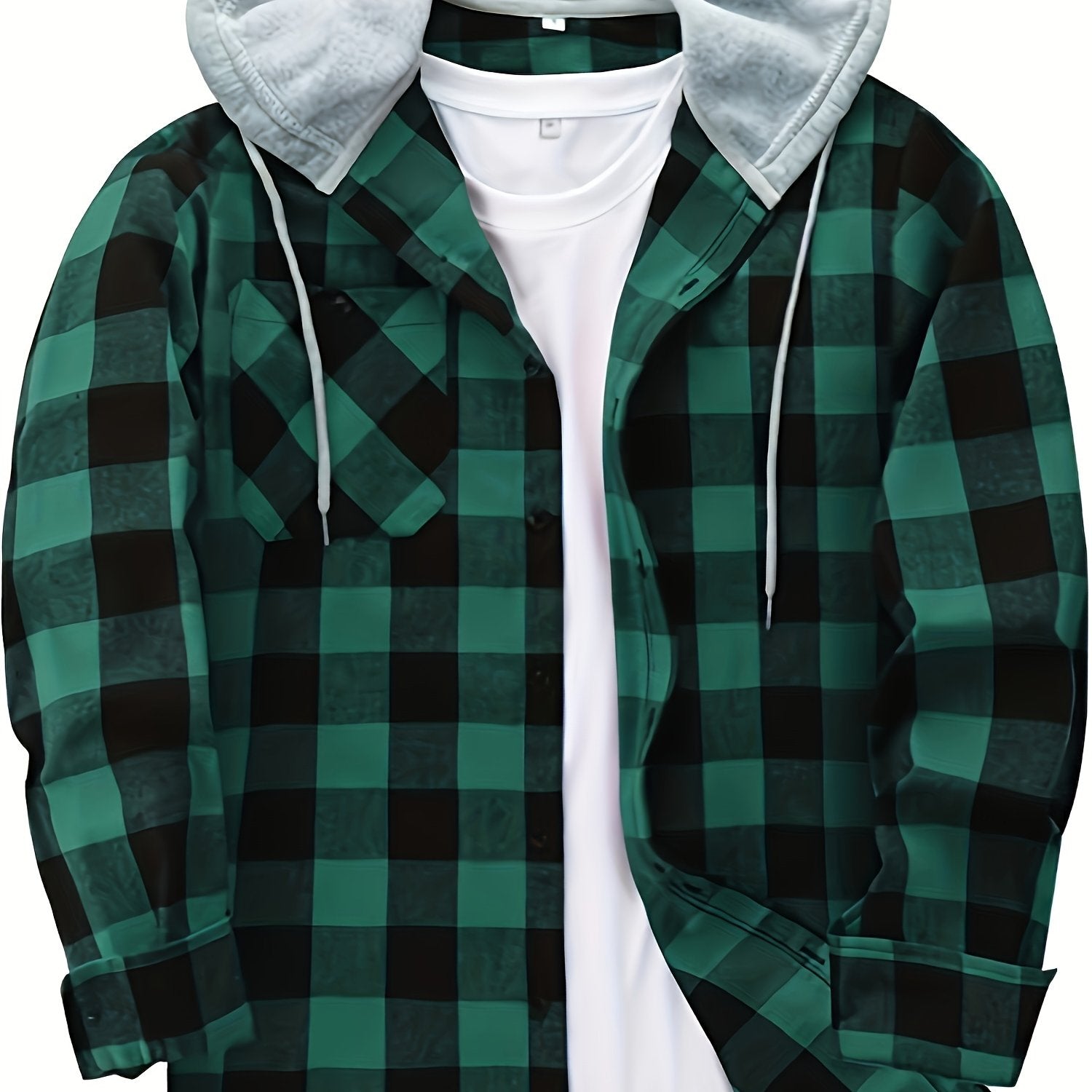 Men's Plus Size Plaid Hooded Shirt Jacket for Casual Daily Wear