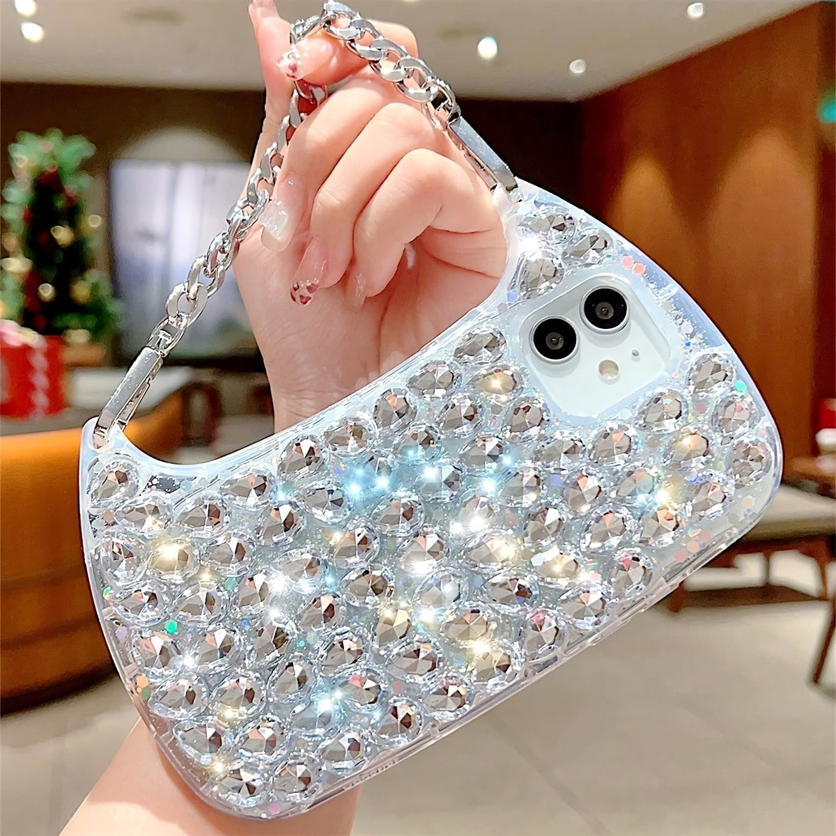 Luxury Transparent TPU Phone Case with Wrist Chain for iPhone Models
