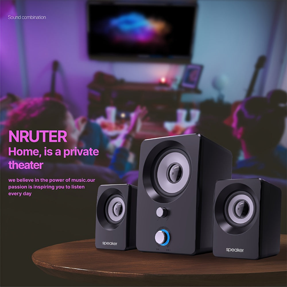 2.1 Stereo Computer Speakers Wireless Wired USB Power Black for Music Movies Gaming