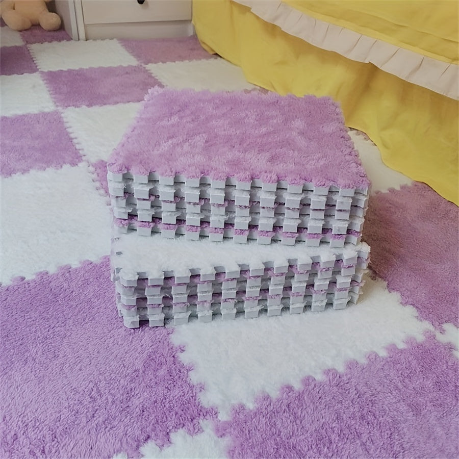 12-Piece Interlocking Carpet Tiles EVA Polyester Non-Slip 29.97cm Indoor Office Bedroom