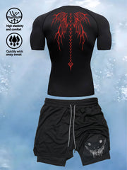 Men's Athletic Fitness Set Shorts and T-Shirt Quick-Dry Knit Fabric for Running Training Hiking