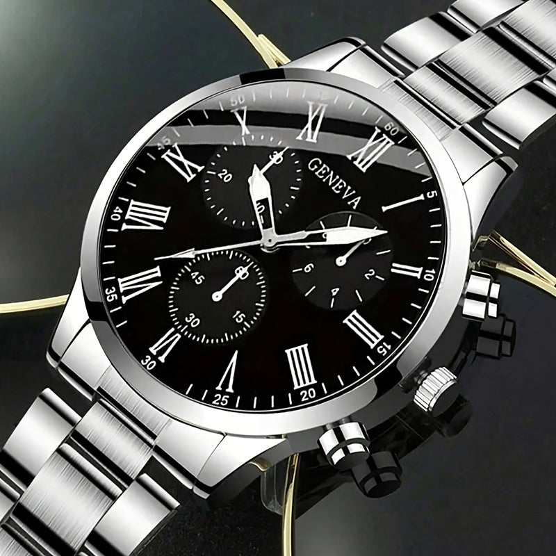 Men's Gift Set Stainless Steel Watch Necklace Bracelet Ring Business Casual