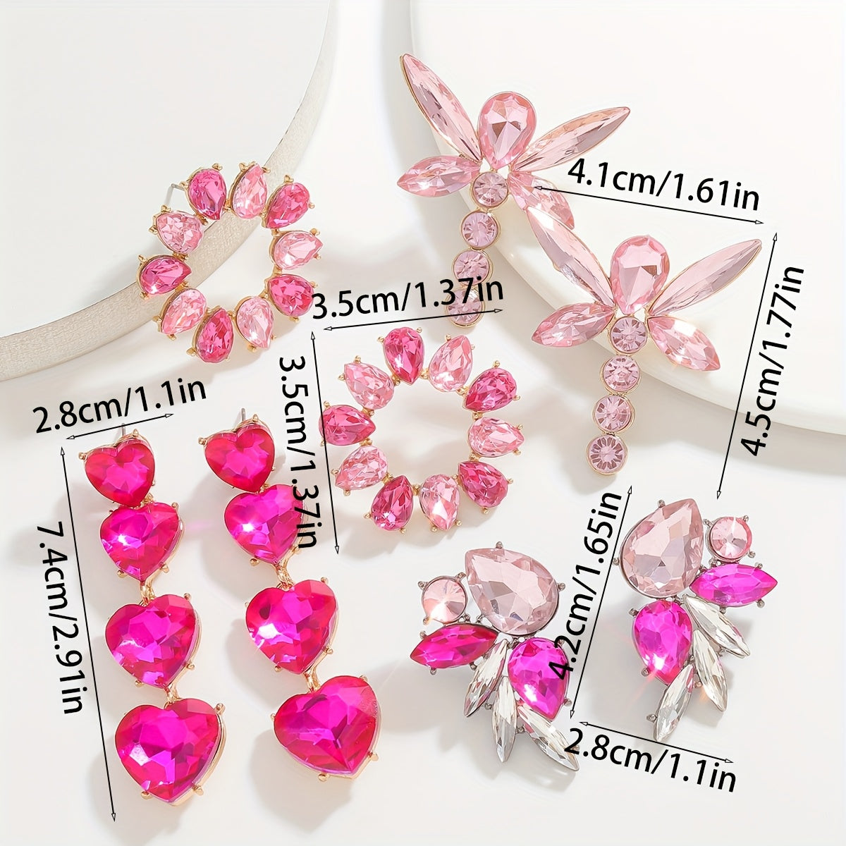 Pink Heart Crystal Winged Drop Earrings for Weddings and Parties